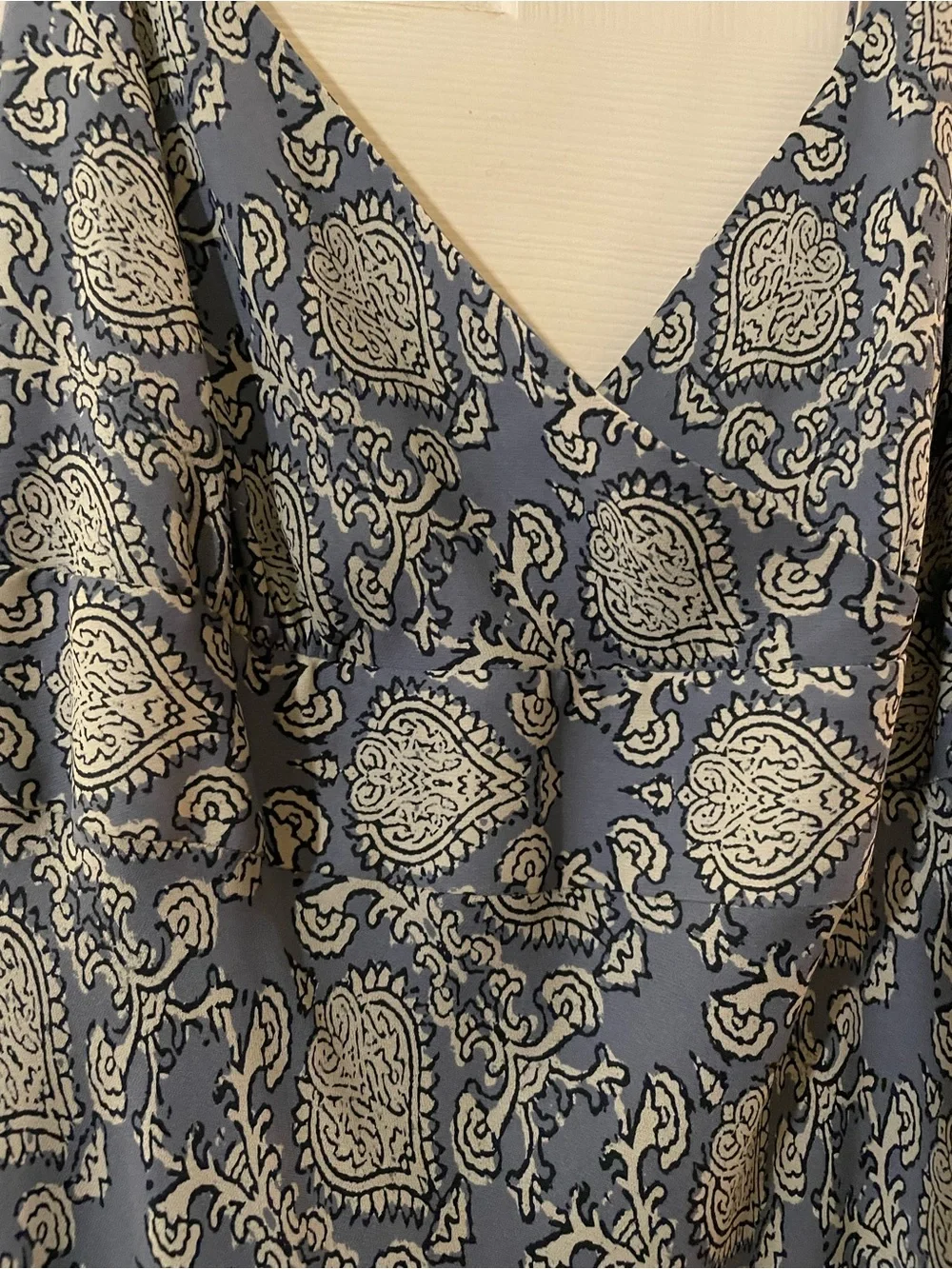 Vintage J.Crew 100 Silk Paisley Damask Empire Waist Slip Maxi Dress 8 Blue